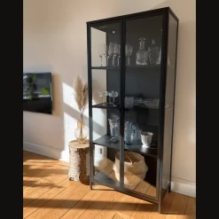 Discount Nimara Herman Vitrineskab - Sort metal/glas - 80x40x180 cm