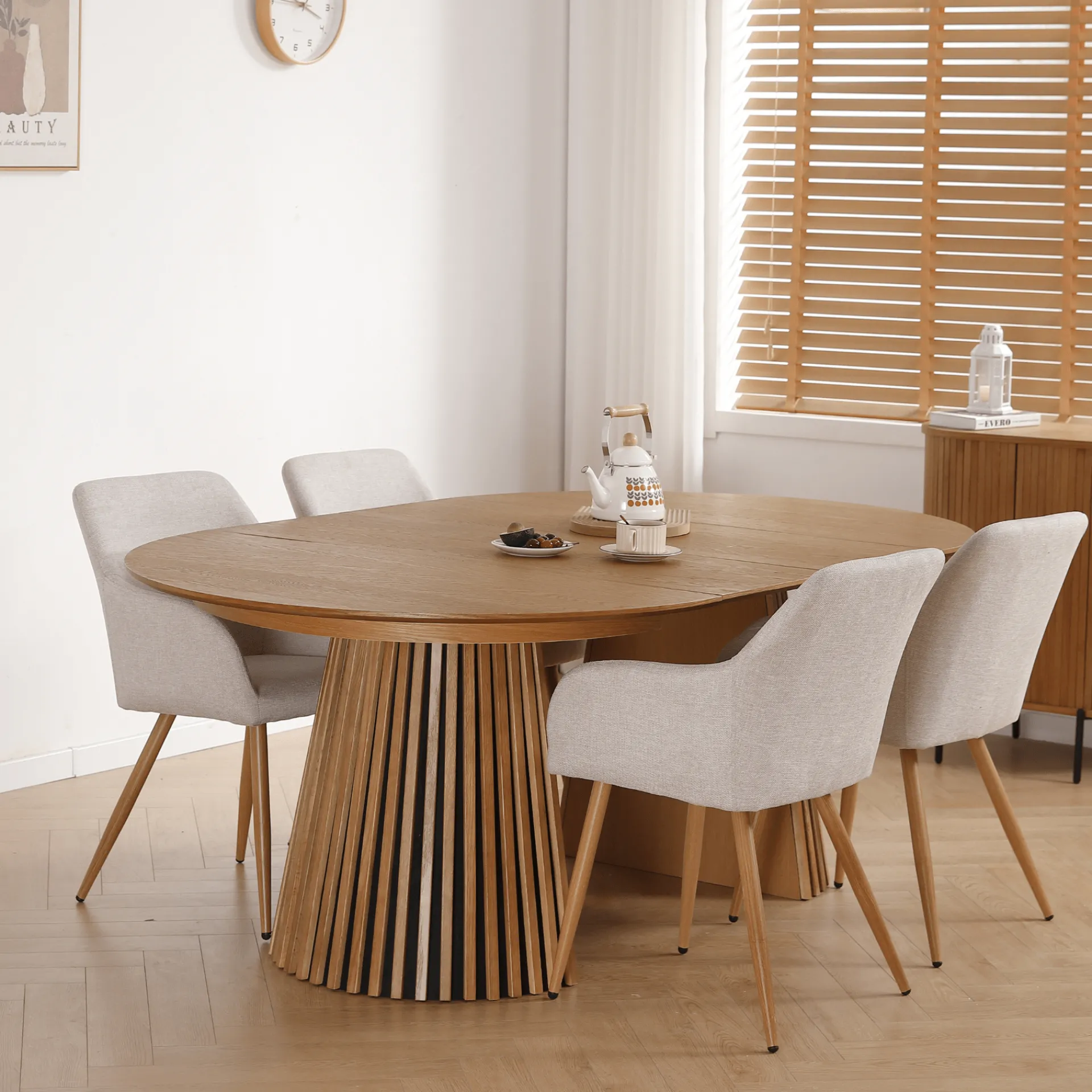 Outlet Nimara Jenna spisebordstol - beige tekstil med egelook