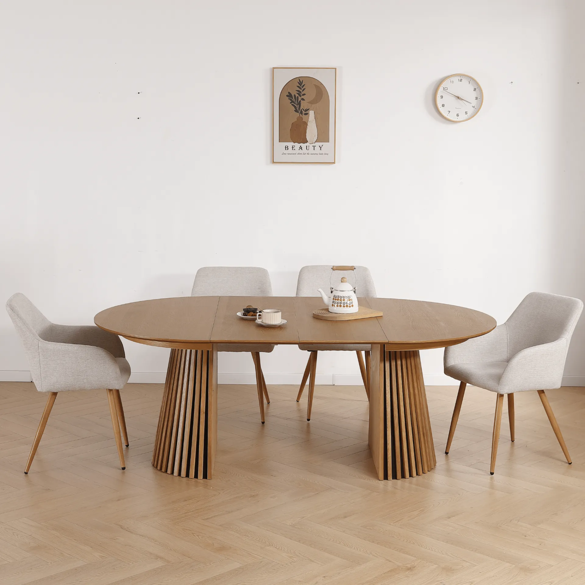 Outlet Nimara Jenna spisebordstol - beige tekstil med egelook