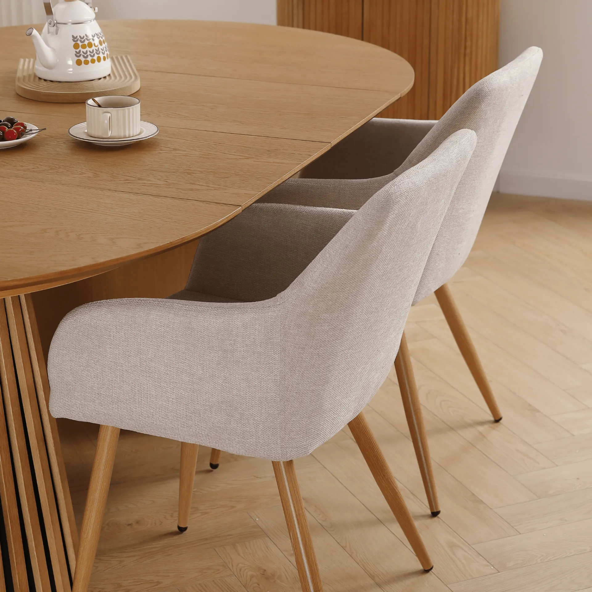 Outlet Nimara Jenna spisebordstol - beige tekstil med egelook