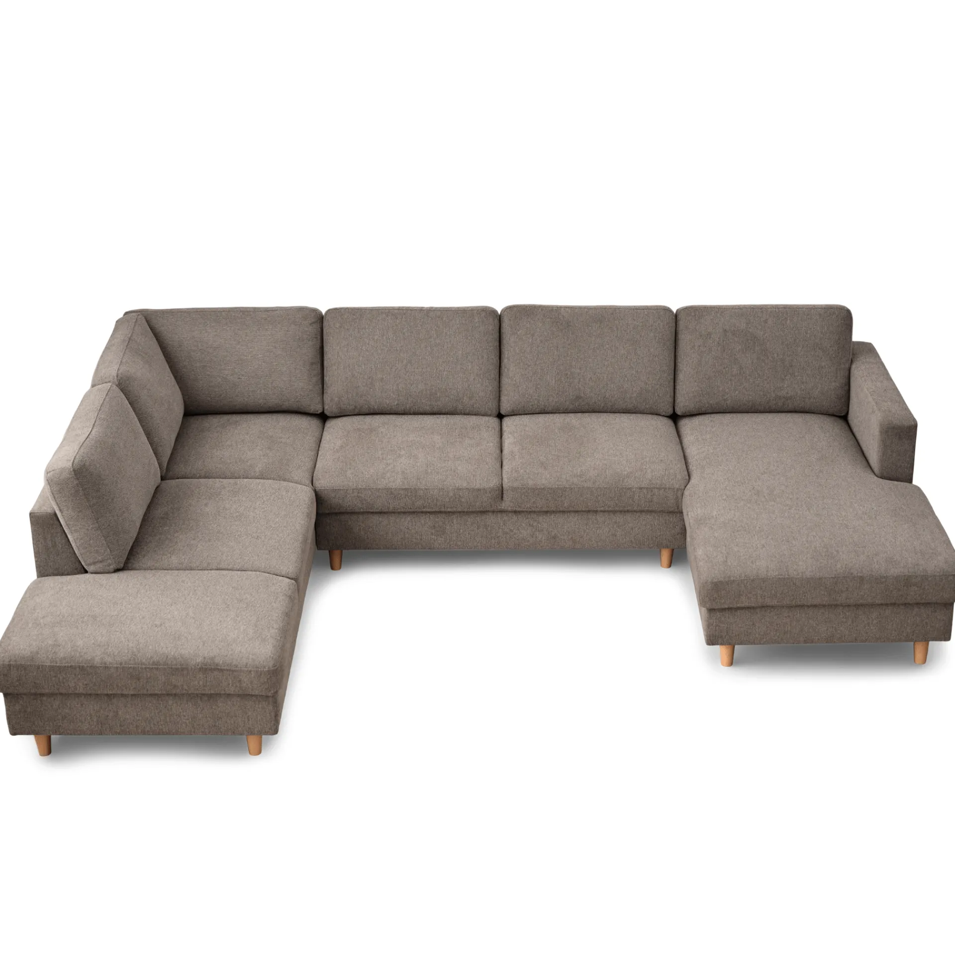 Discount Nimara Jennifer højrevendt u-sofa i sand med chaiselong - L: 300 x D: 208 x H: 82 cm