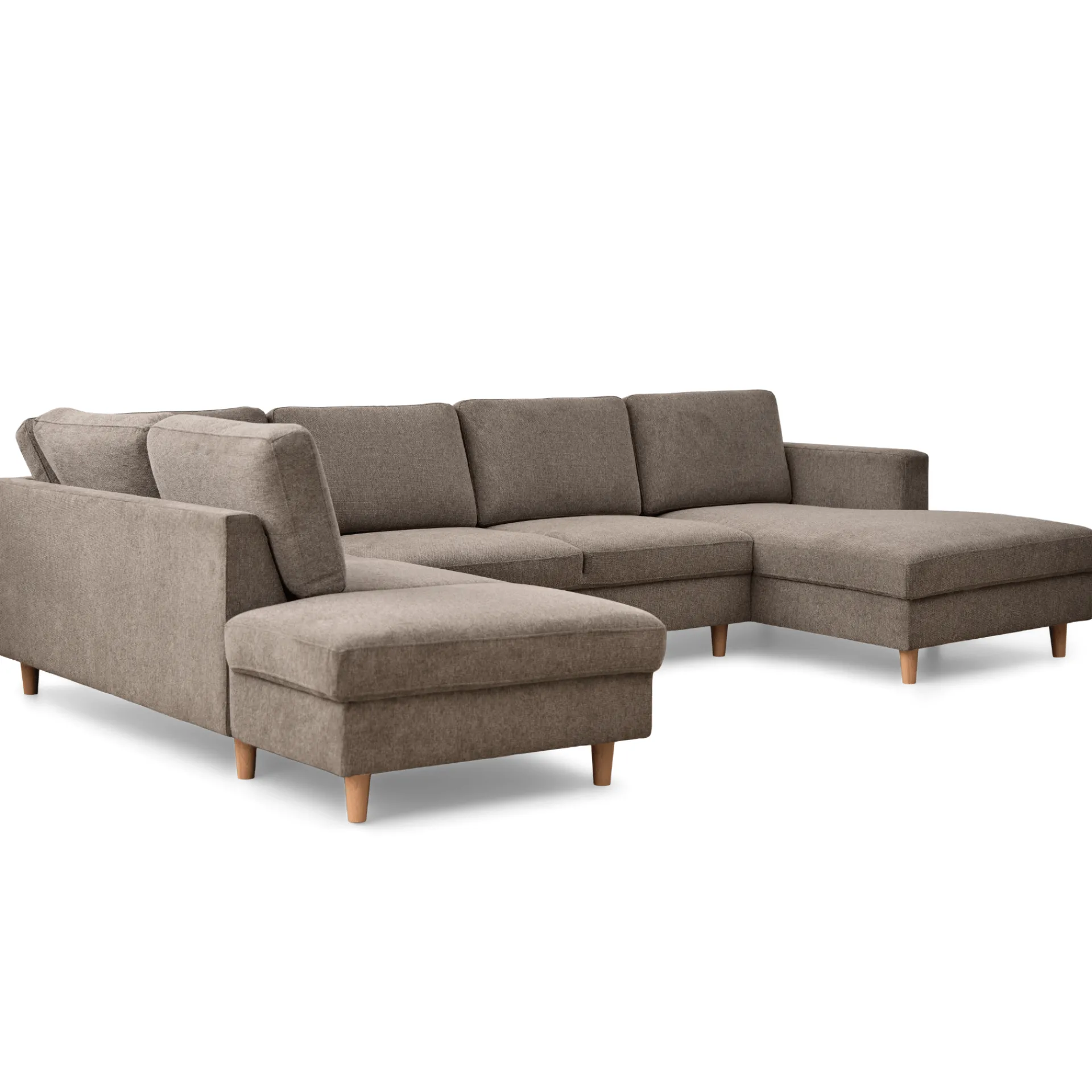 Discount Nimara Jennifer højrevendt u-sofa i sand med chaiselong - L: 300 x D: 208 x H: 82 cm
