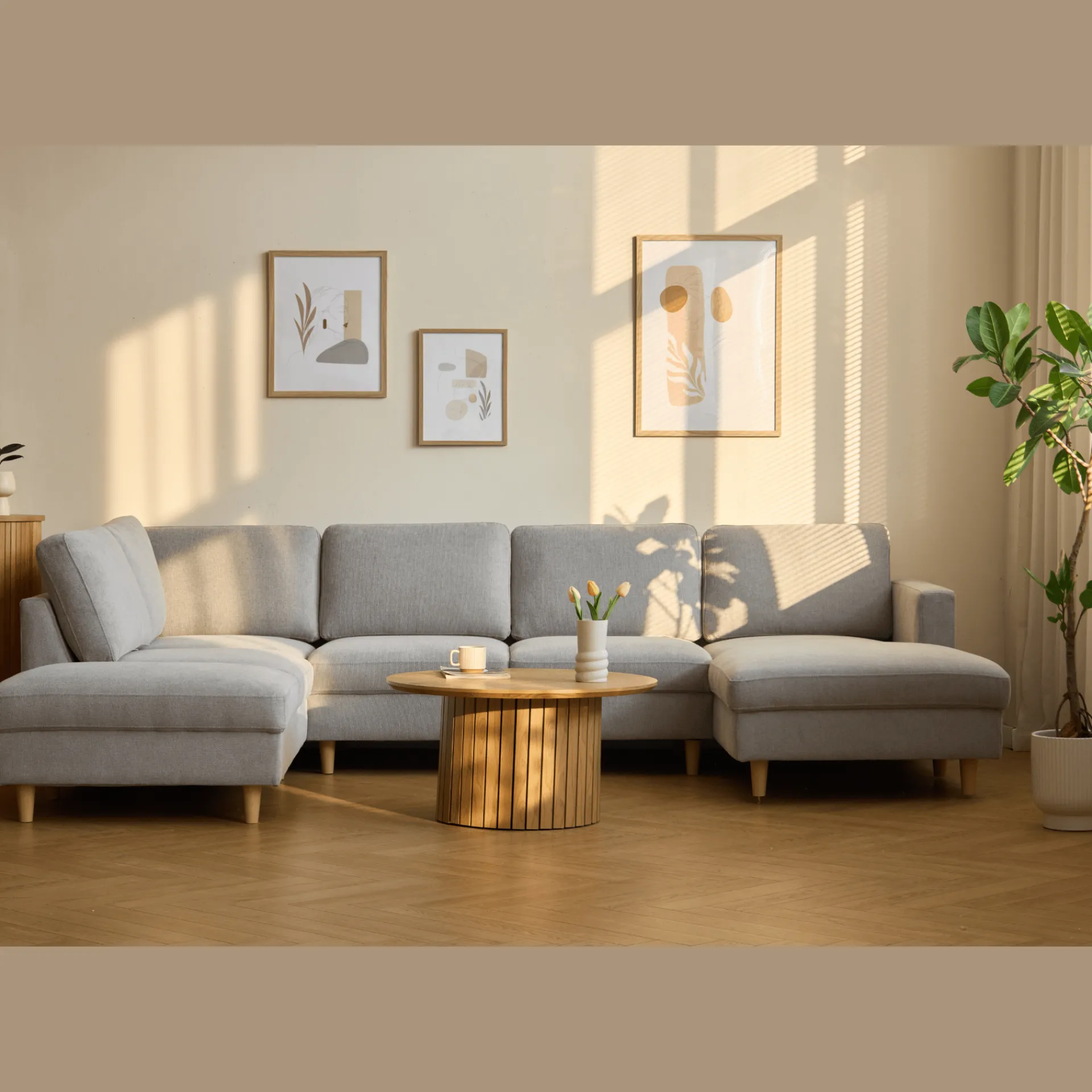 New Nimara Jennifer højrevendt u-sofa i lys grå med chaiselong - L: 300 x D: 208 x H: 82 cm