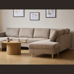 Nimara Jennifer venstrevendt u-sofa i sand med chaiselong - L: 300 x D: 208 x H: 82 cm