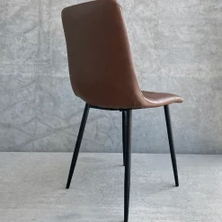 New Nimara Jessi spisebordsstol - Brun kunstlæder med sorte metalben