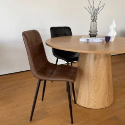 New Nimara Jessi spisebordsstol - Brun kunstlæder med sorte metalben