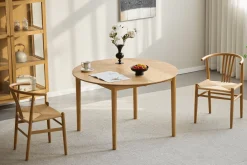 Sale Nimara Joshua - Rundt spisebord i natur egefiner med udtræk 120/160/200 cm - Inkl. 2 Tillægsplader