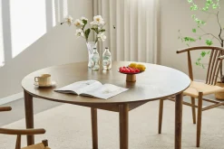 Discount Nimara Joshua - Rundt spisebord i røget egefiner med udtræk 120/160/200 cm - Inkl. 2 Tillægsplader