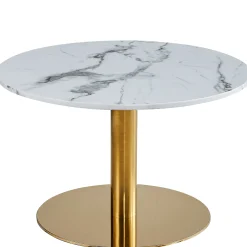 Best Nimara Lazio rundt sofabord i hvid marmor look med guld/messing ben Ø70 cm