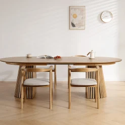 Clearance Nimara Lewis - Lamel ovalt Spisebord I Egefiner med udtræk 200/250/300 CM - 2x tillægsplader medfølger