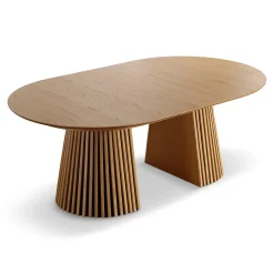 Clearance Nimara Lewis - Lamel ovalt Spisebord I Egefiner med udtræk 200/250/300 CM - 2x tillægsplader medfølger