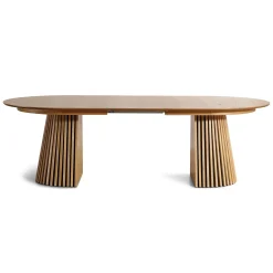 Clearance Nimara Lewis - Lamel ovalt Spisebord I Egefiner med udtræk 200/250/300 CM - 2x tillægsplader medfølger