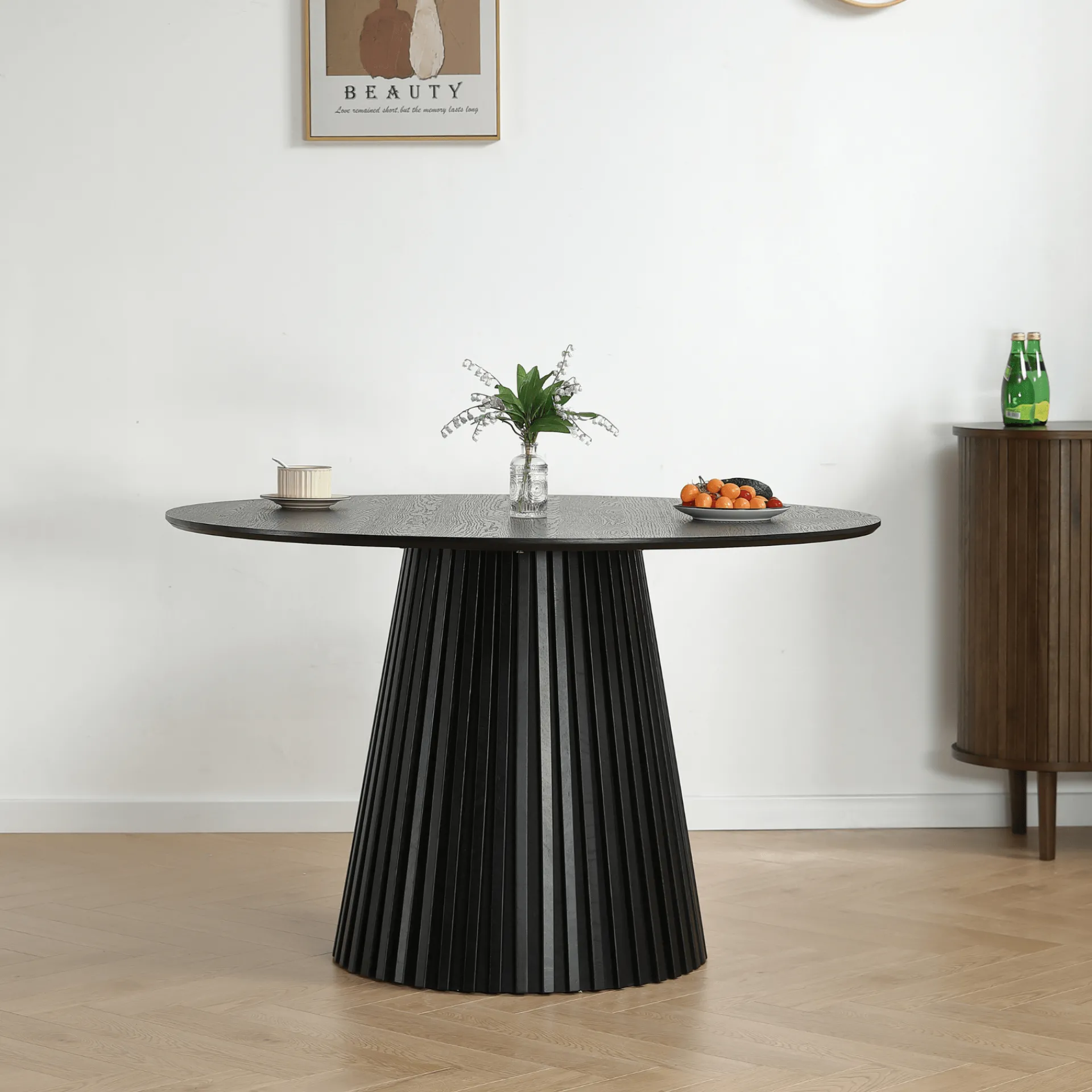 Online Nimara Lewis - Lamel rundt Spisebord I sort Egefiner Ø120 cm