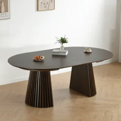 Best Nimara Lewis - Lamel rundt Spisebord I røget Egefiner med udtræk 120/160/200 CM - 2x tillægsplader medfølger