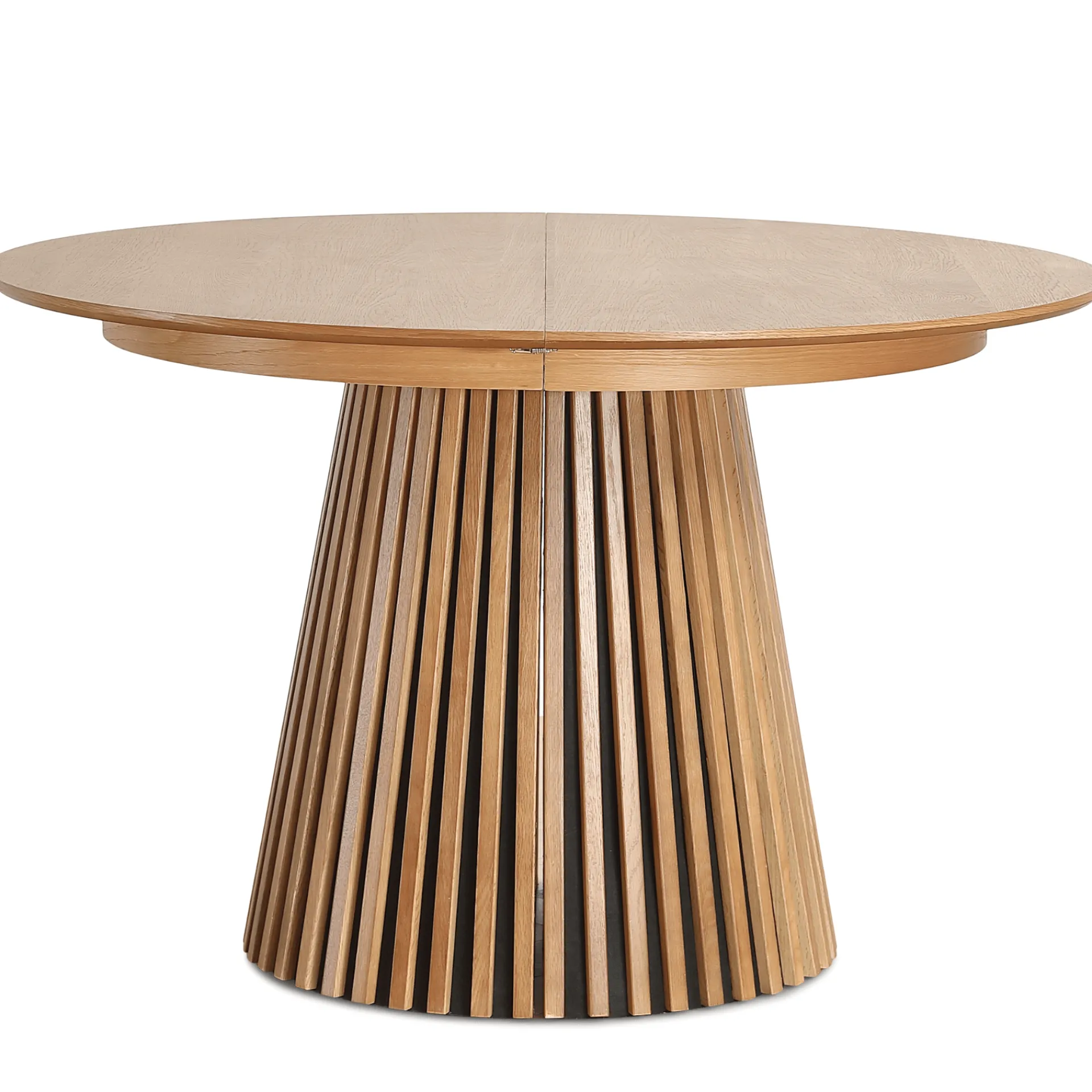 Discount Nimara Lewis - Lamel rundt Spisebord I Egefiner med udtræk 120/160/200 CM - 2x tillægsplader medfølger