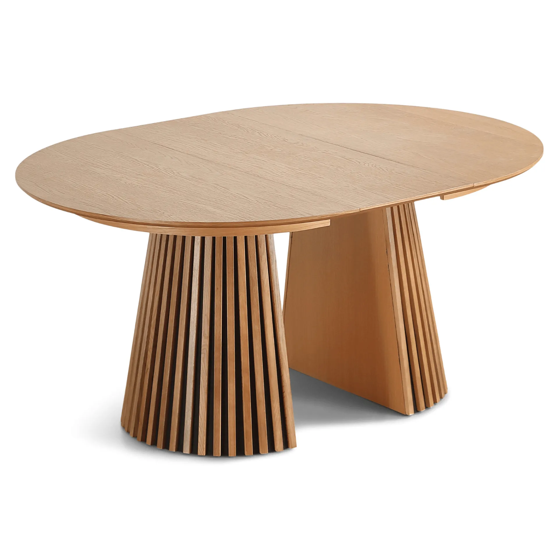 Discount Nimara Lewis - Lamel rundt Spisebord I Egefiner med udtræk 120/160/200 CM - 2x tillægsplader medfølger