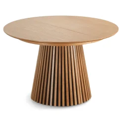 Discount Nimara Lewis - Lamel rundt Spisebord I Egefiner med udtræk 120/160/200 CM - 2x tillægsplader medfølger