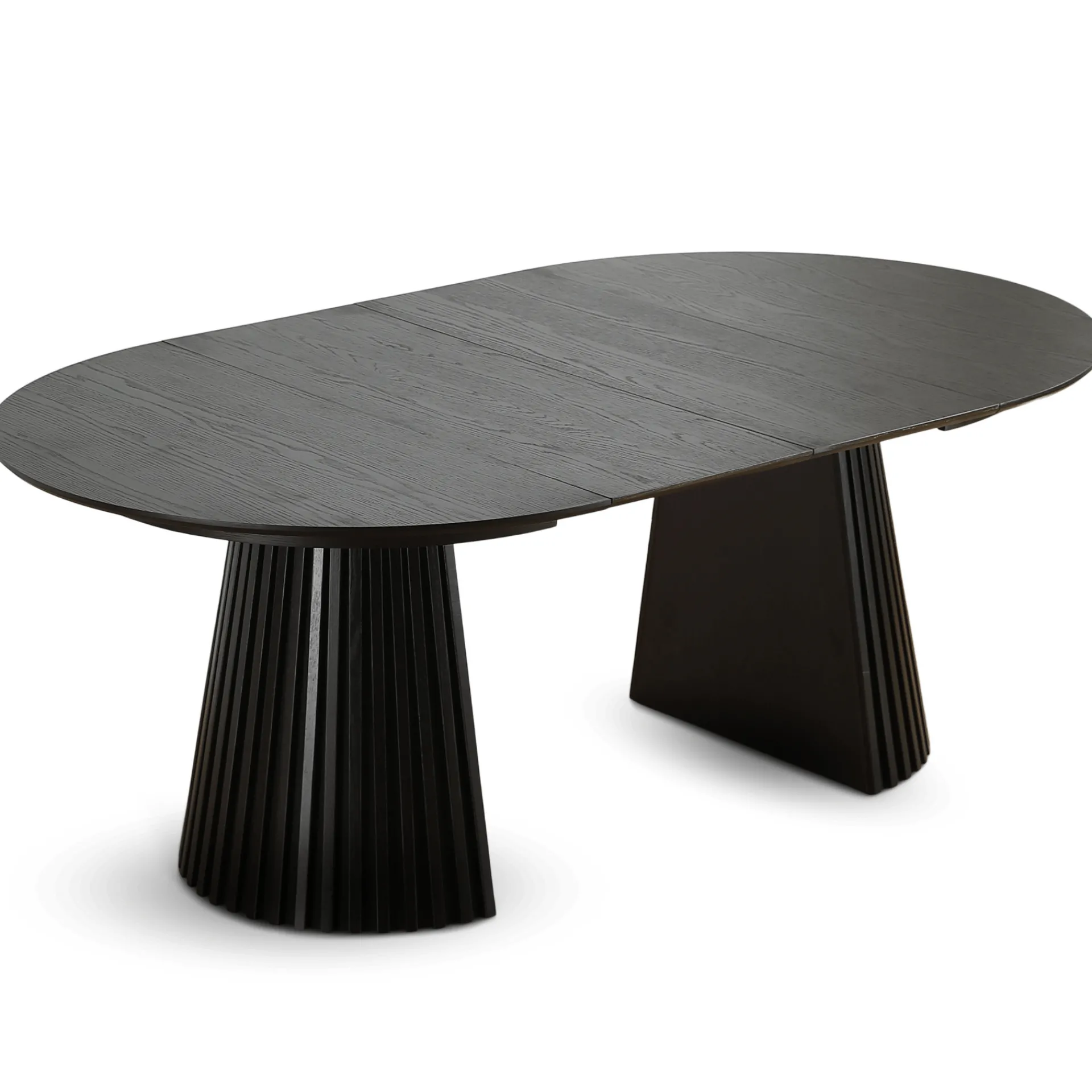 Best Nimara Lewis - Lamel rundt Spisebord I sort Egefiner med udtræk 120/160/200 CM - 2x tillægsplader medfølger