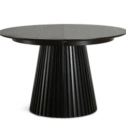 Best Nimara Lewis - Lamel rundt Spisebord I sort Egefiner med udtræk 120/160/200 CM - 2x tillægsplader medfølger