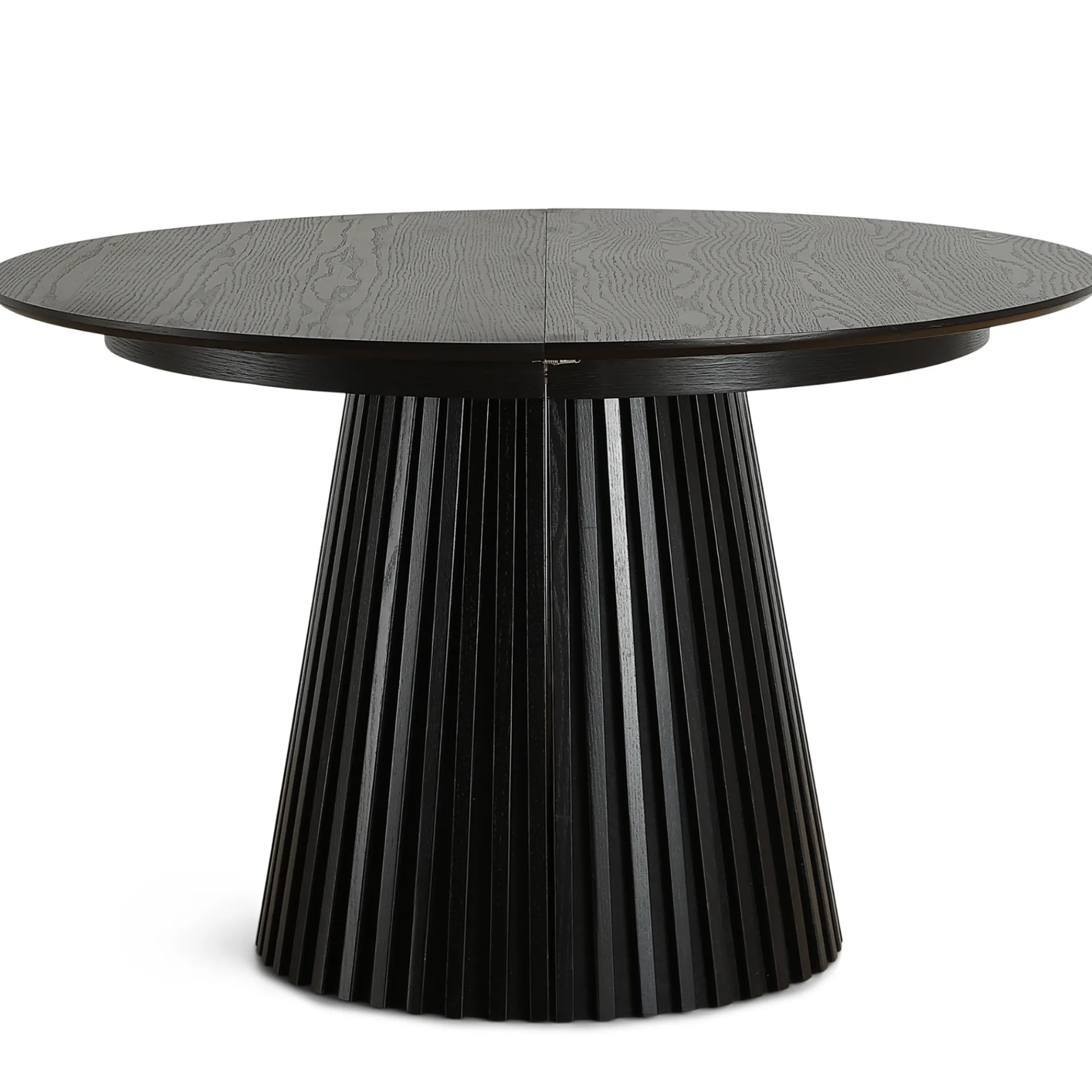 Best Nimara Lewis - Lamel rundt Spisebord I sort Egefiner med udtræk 120/160/200 CM - 2x tillægsplader medfølger