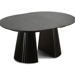 Best Nimara Lewis - Lamel rundt Spisebord I sort Egefiner med udtræk 120/160/200 CM - 2x tillægsplader medfølger