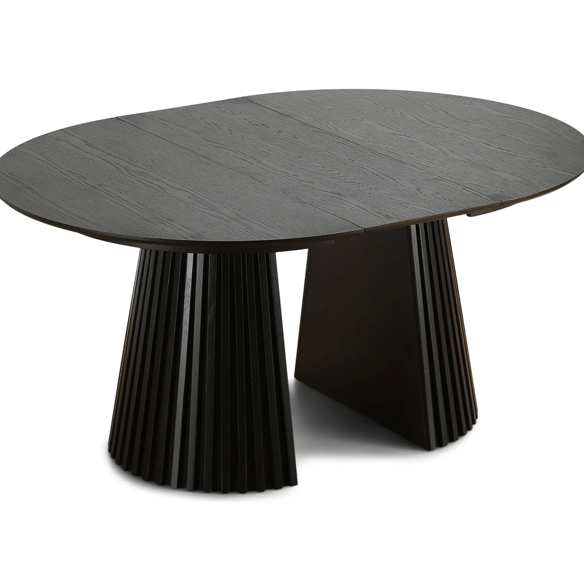 Best Nimara Lewis - Lamel rundt Spisebord I sort Egefiner med udtræk 120/160/200 CM - 2x tillægsplader medfølger