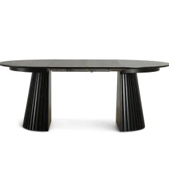 Best Nimara Lewis - Lamel rundt Spisebord I sort Egefiner med udtræk 120/160/200 CM - 2x tillægsplader medfølger