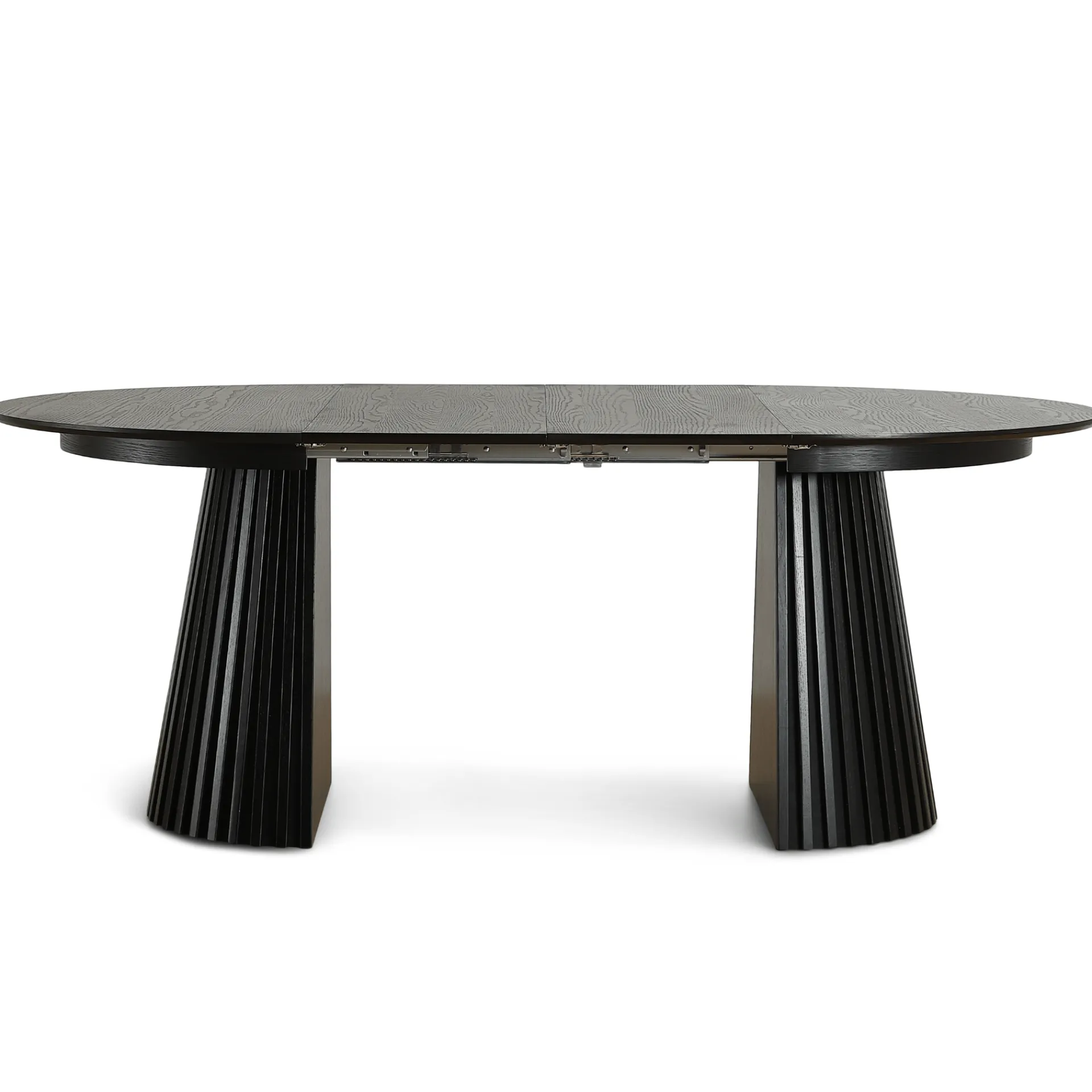 Best Nimara Lewis - Lamel rundt Spisebord I sort Egefiner med udtræk 120/160/200 CM - 2x tillægsplader medfølger