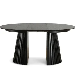 Best Nimara Lewis - Lamel rundt Spisebord I sort Egefiner med udtræk 120/160/200 CM - 2x tillægsplader medfølger