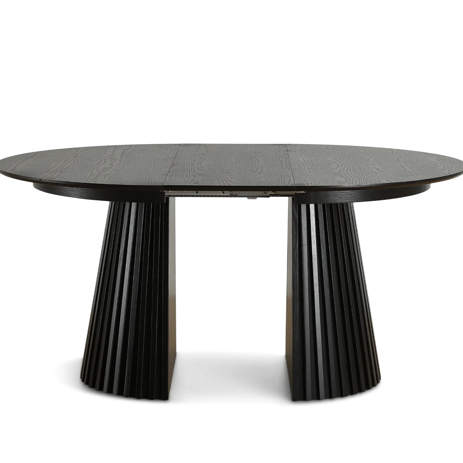 Best Nimara Lewis - Lamel rundt Spisebord I sort Egefiner med udtræk 120/160/200 CM - 2x tillægsplader medfølger