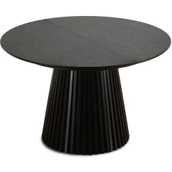 Best Nimara Lewis - Lamel rundt Spisebord I sort Egefiner med udtræk 120/160/200 CM - 2x tillægsplader medfølger