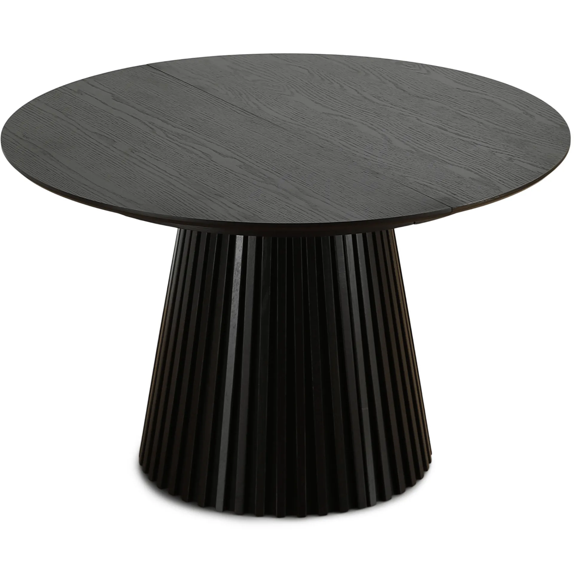 Best Nimara Lewis - Lamel rundt Spisebord I sort Egefiner med udtræk 120/160/200 CM - 2x tillægsplader medfølger