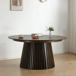 Nimara Lewis - Lamel rundt Spisebord I røget Egefiner med udtræk 150/190/230 CM - 2x tillægsplader medfølger