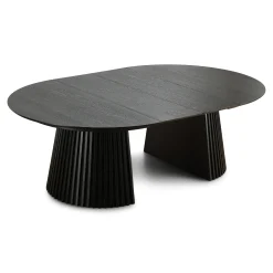 Sale Nimara Lewis - Lamel rundt Spisebord I sort Egefiner med udtræk 150/190/230 CM - 2x tillægsplader medfølger