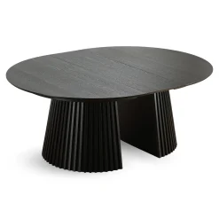 Sale Nimara Lewis - Lamel rundt Spisebord I sort Egefiner med udtræk 150/190/230 CM - 2x tillægsplader medfølger