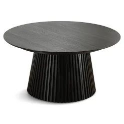 Sale Nimara Lewis - Lamel rundt Spisebord I sort Egefiner med udtræk 150/190/230 CM - 2x tillægsplader medfølger