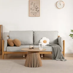 Outlet Nimara Lewis lamel sofabord naturlig egefinér Ø70 cm