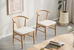 Sale Nimara Lizzie spisebordsstol i bøg med polstret sæde i beige