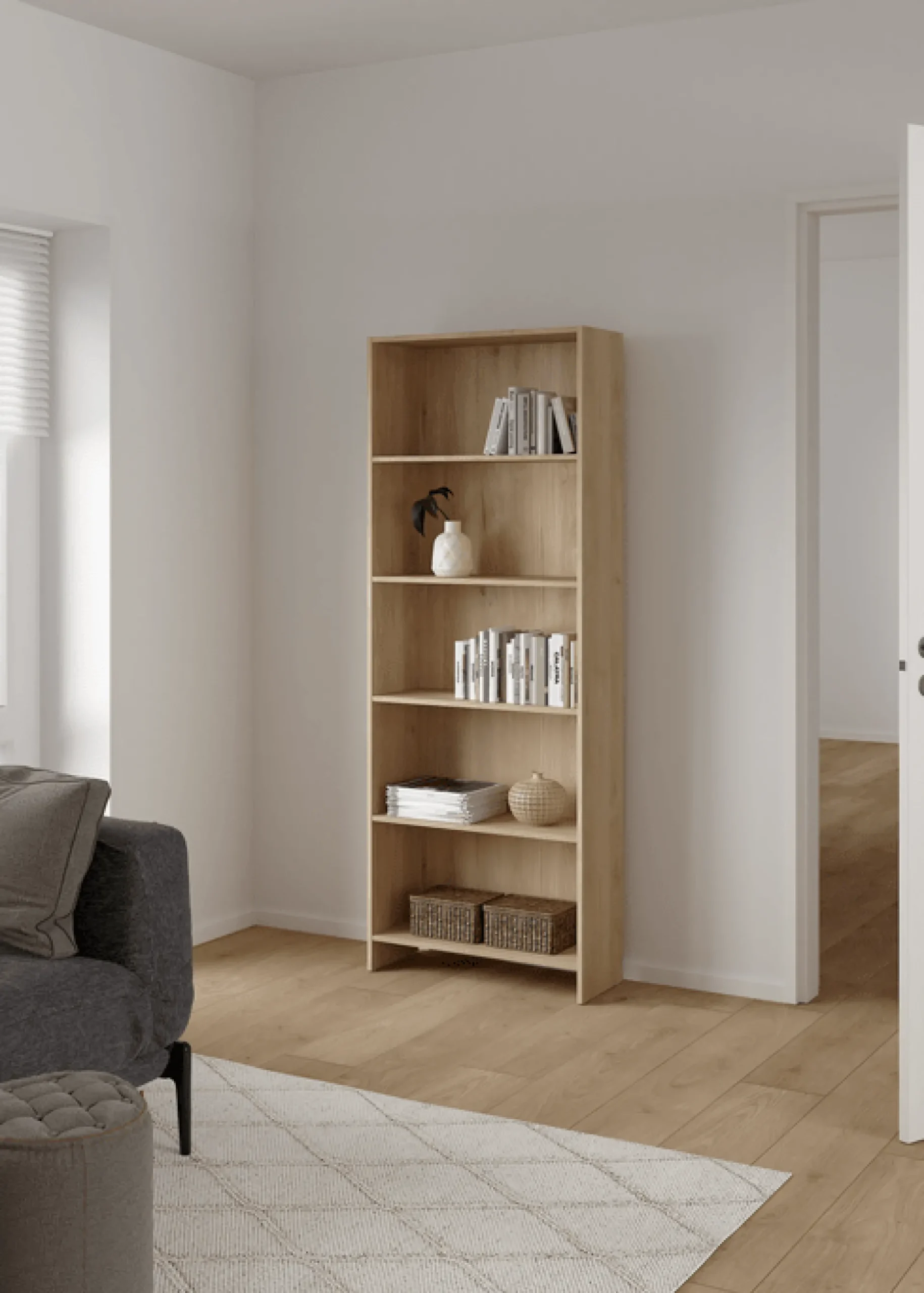 Online Nimara Maddie reol med 5 hylder i eg 175,5x66x25,5 cm