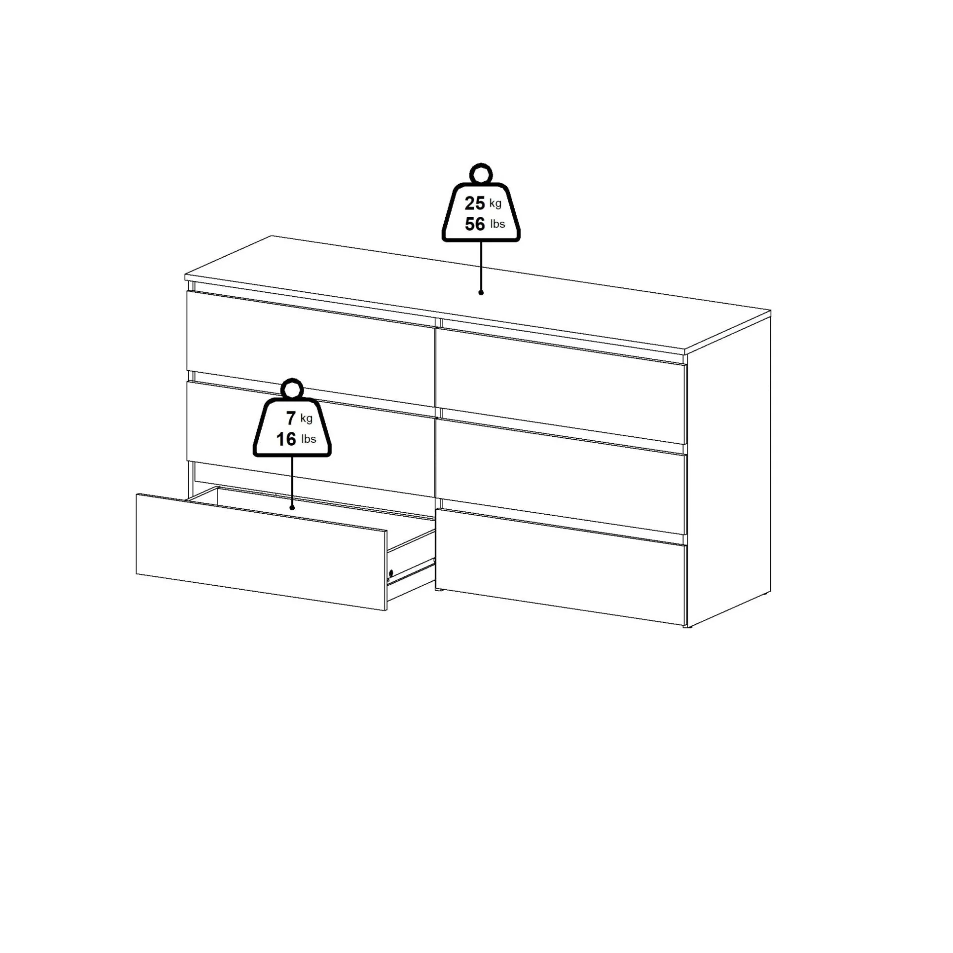 Best Nimara Maise kommode H:70 x B:138 x B:41 cm med 6 skuffer i røget egelook