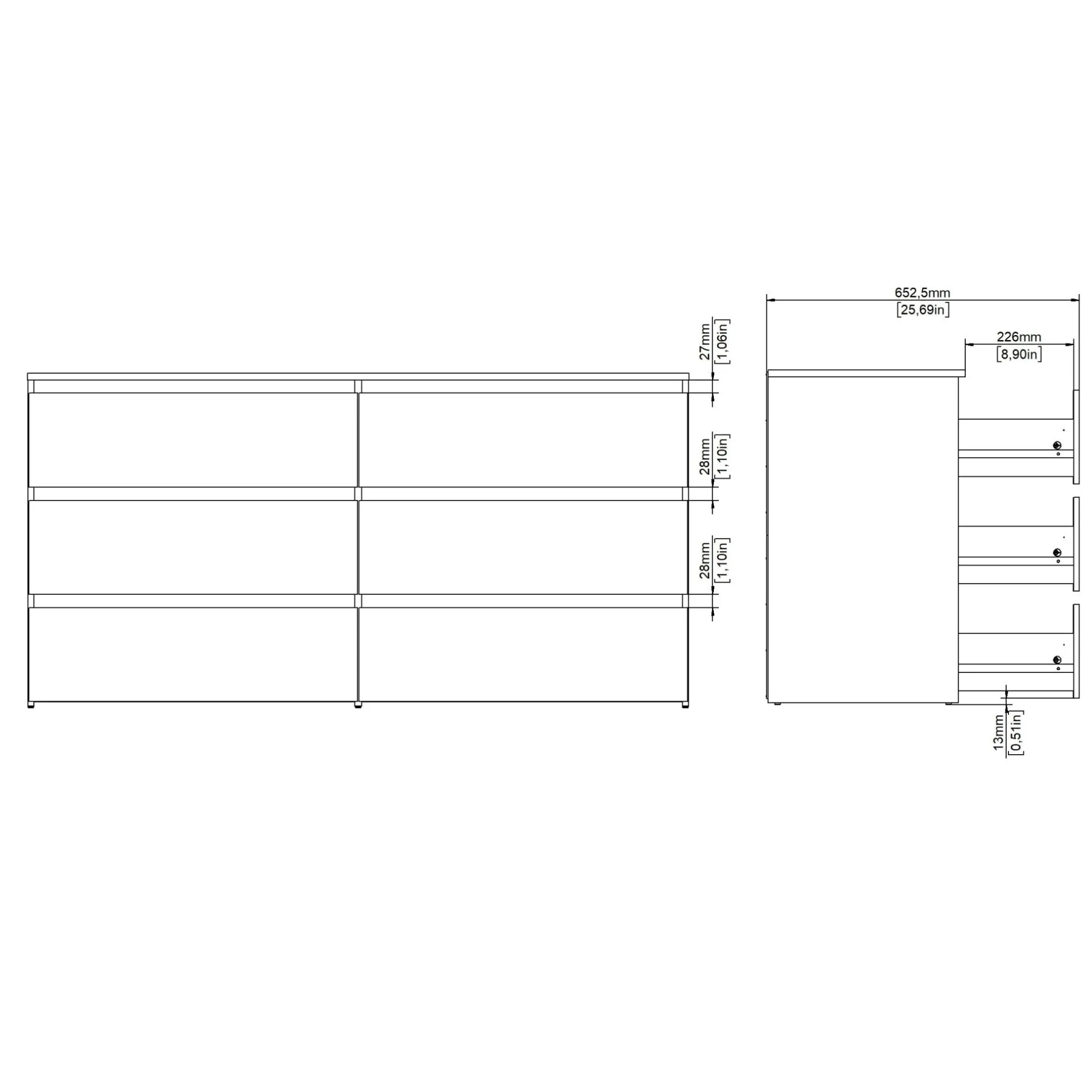 Best Nimara Maise kommode H:70 x B:138 x B:41 cm med 6 skuffer i røget egelook