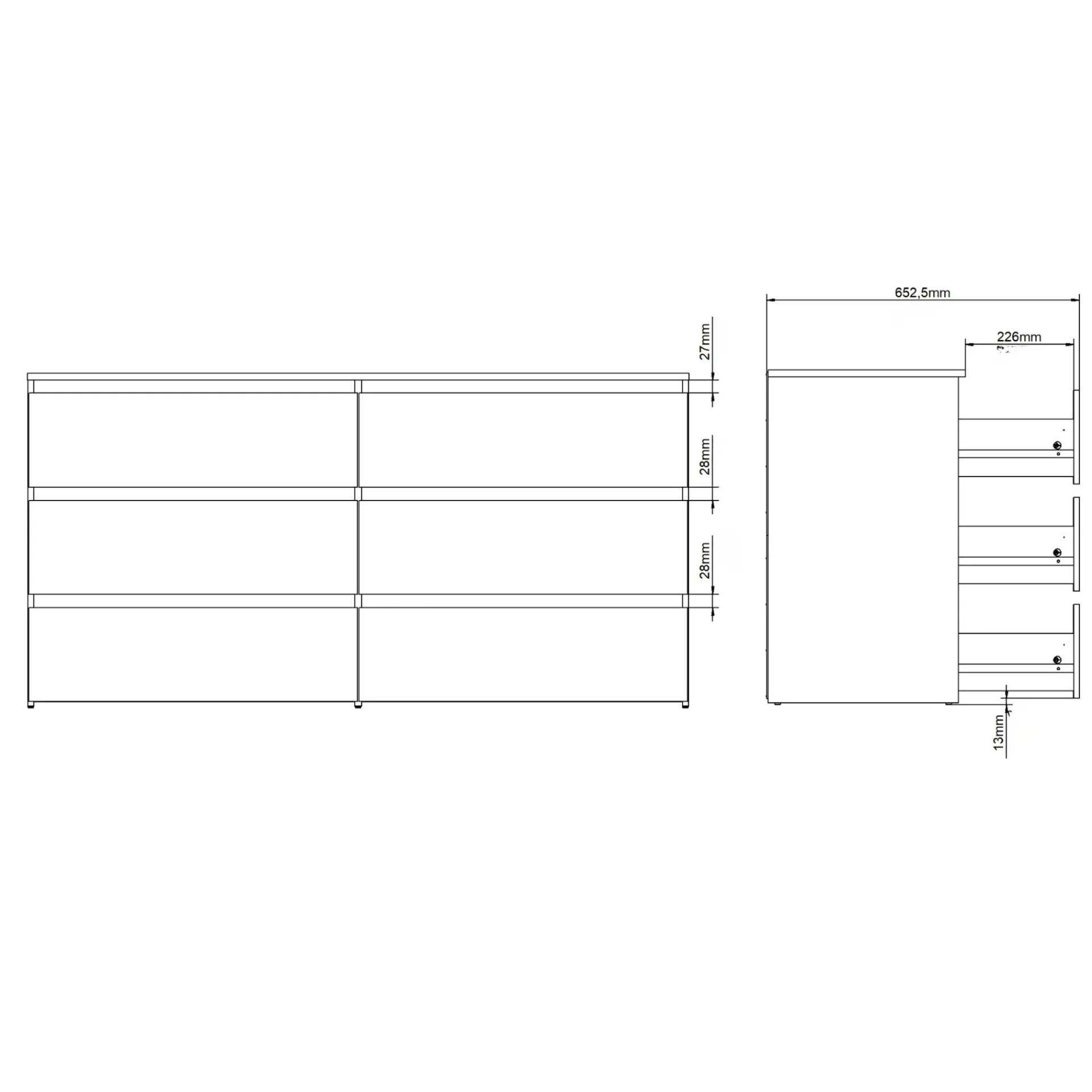 Best Nimara Maise kommode H:70 x B:138 x B:41 cm med 6 skuffer i hvid
