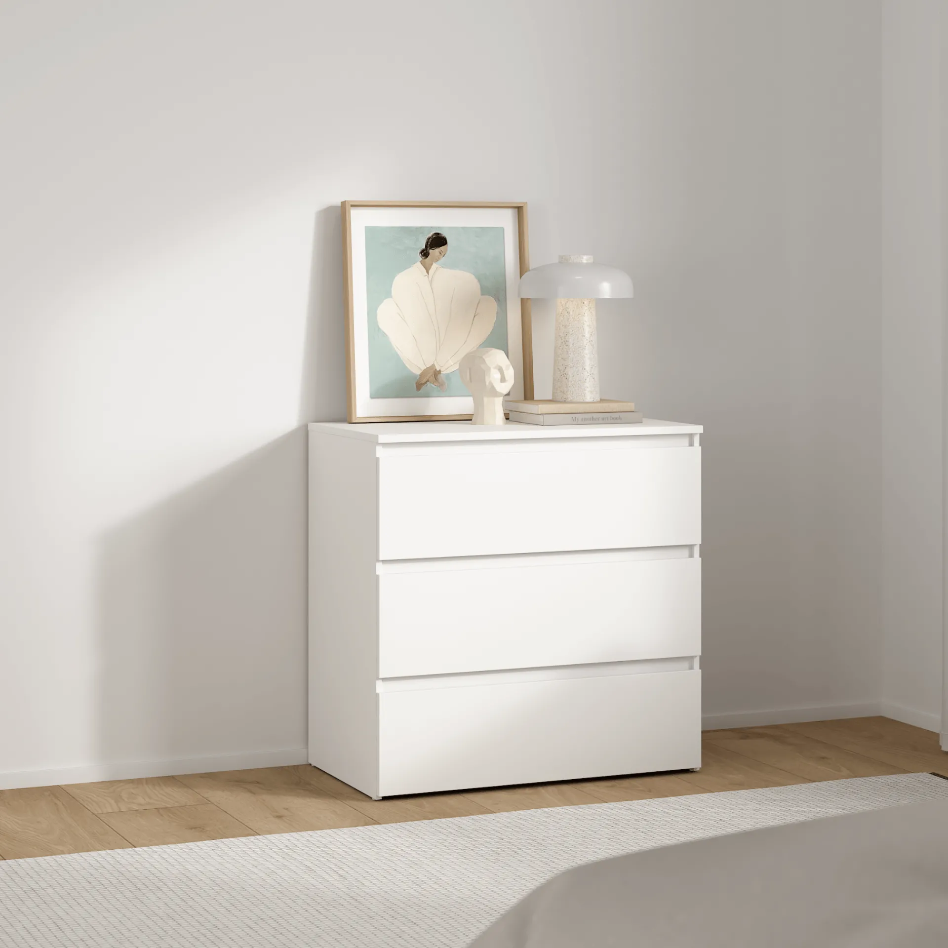 Sale Nimara Maise kommode H:70 x B:70 x D:41 cm med 3 skuffer i hvid