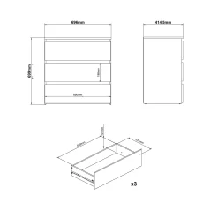 Sale Nimara Maise kommode H:70 x B:70 x D:41 cm med 3 skuffer i hvid