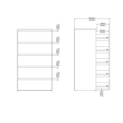 Hot Nimara Maise kommode H:114 x B:65 x D:41 cm med 5 skuffer i røget egelook