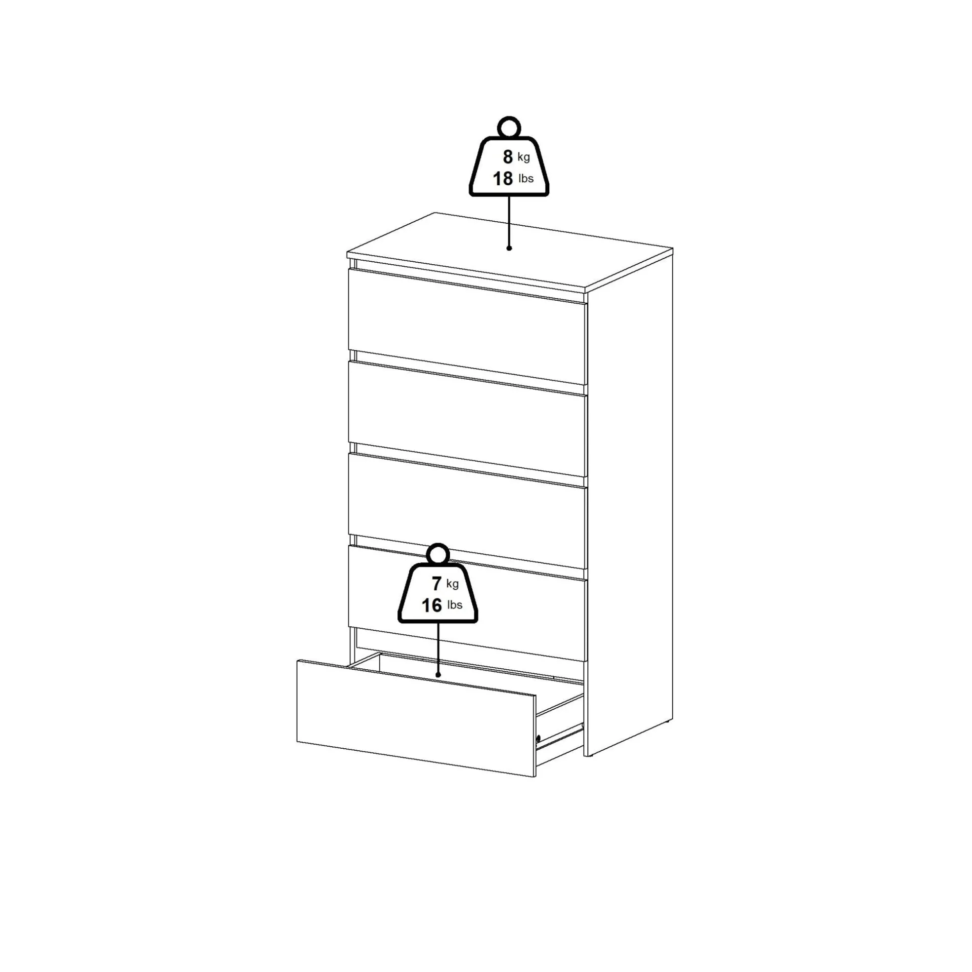 Hot Nimara Maise kommode H:114 x B:65 x D:41 cm med 5 skuffer i røget egelook