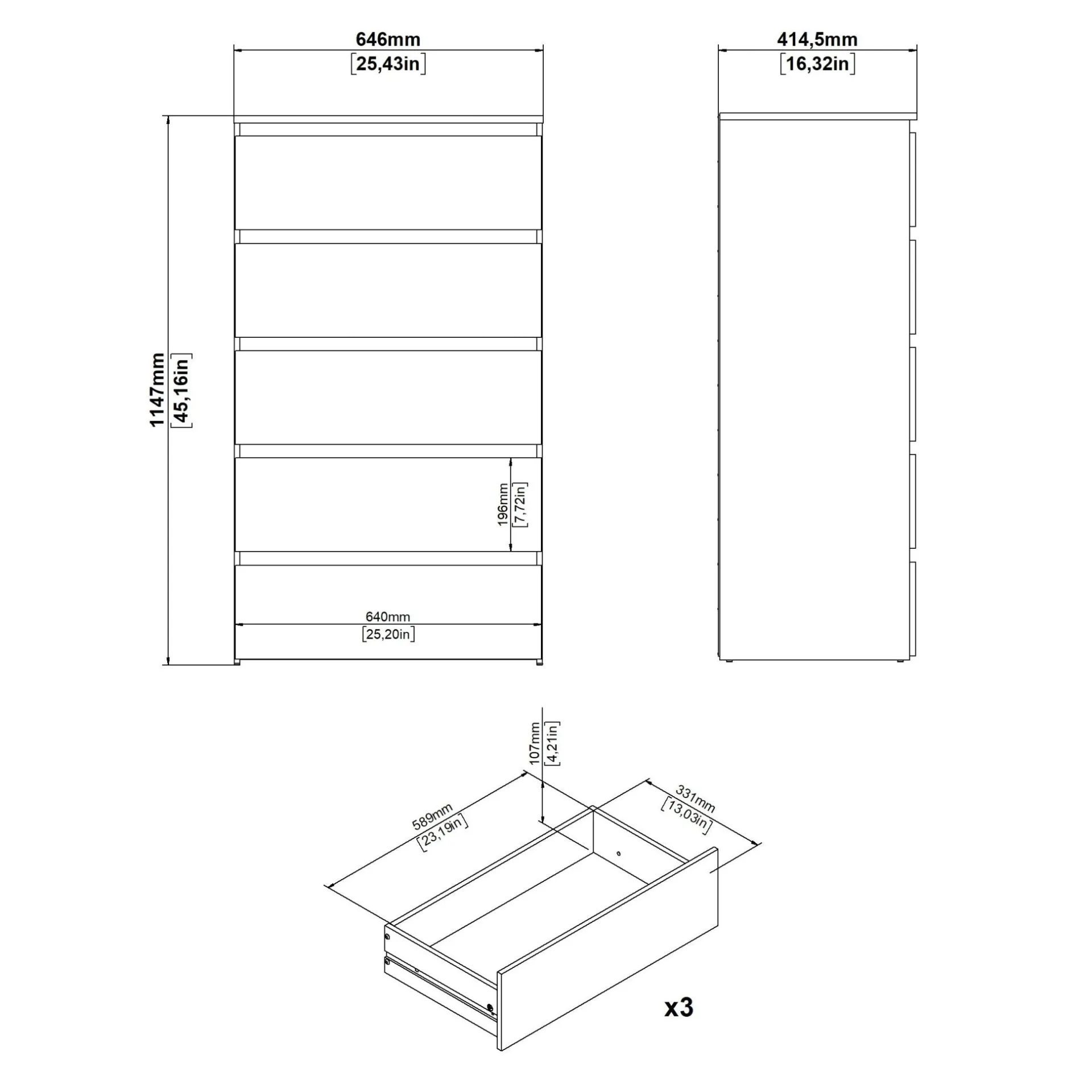 Hot Nimara Maise kommode H:114 x B:65 x D:41 cm med 5 skuffer i hvid