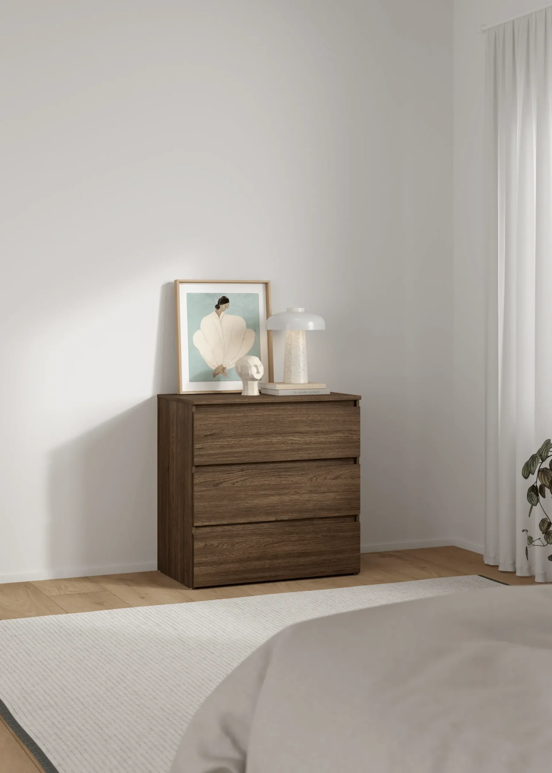 Clearance Nimara Maise kommode  H:70 x B:70 x D:41 cm med 3 skuffer i røget egelook