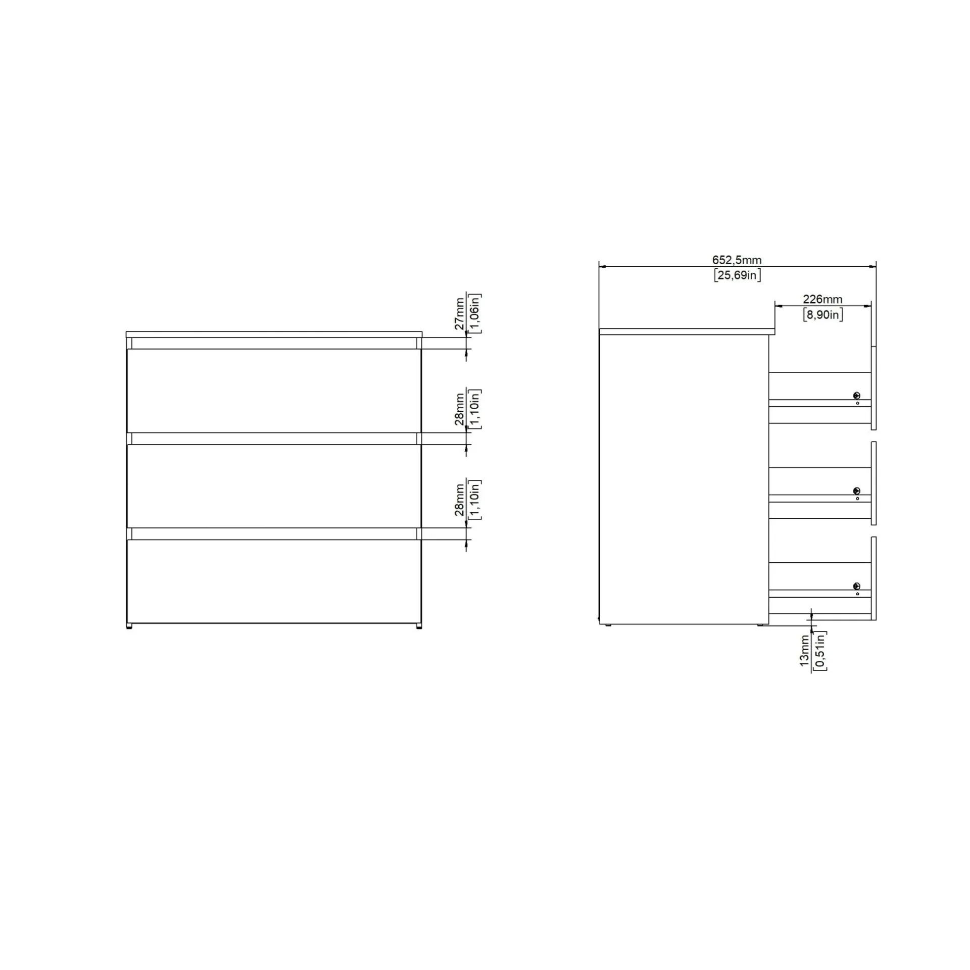 Clearance Nimara Maise kommode  H:70 x B:70 x D:41 cm med 3 skuffer i røget egelook