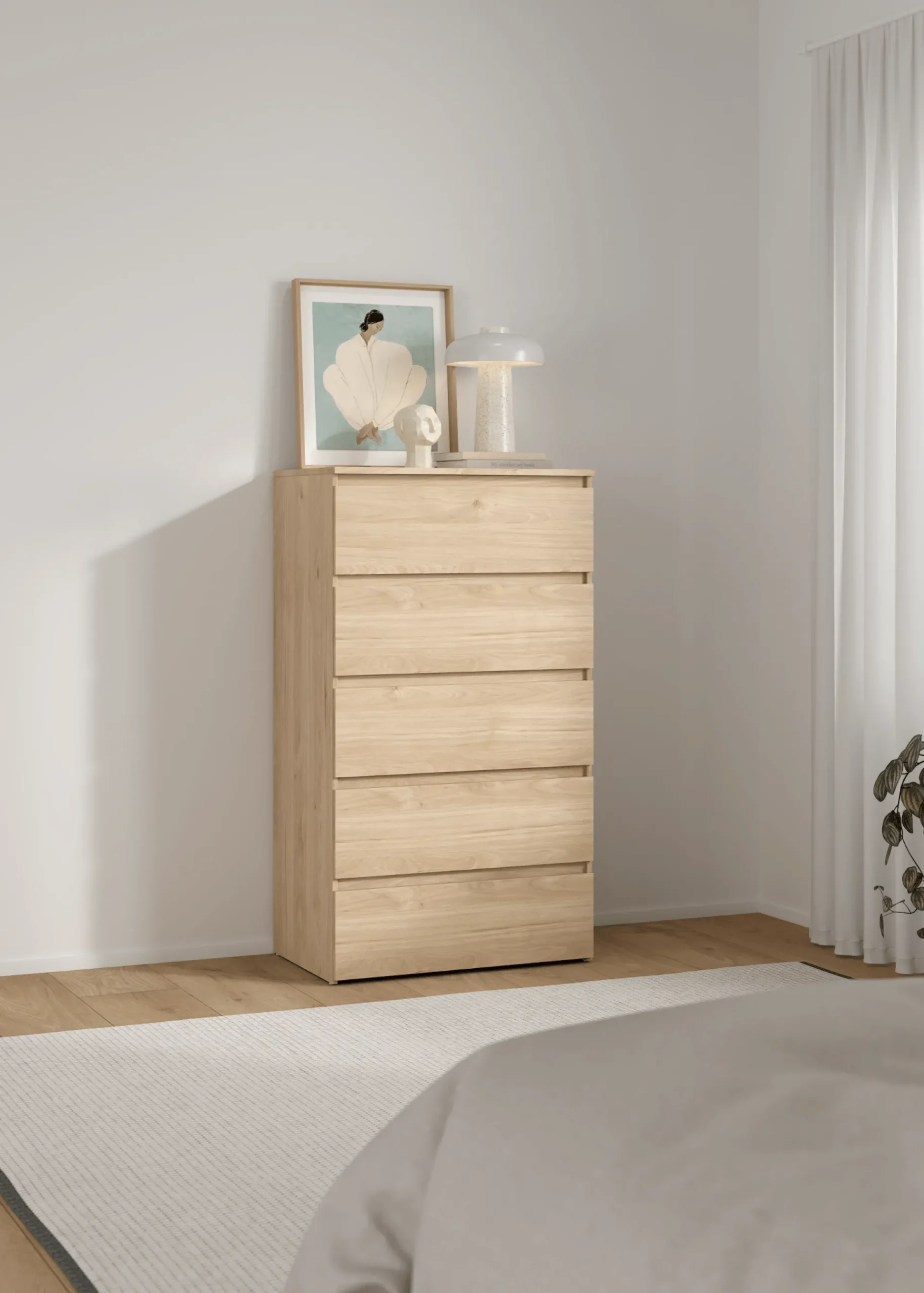 Discount Nimara Maise kommode H:114 x B:65 x D:41 cm med 5 skuffer i egelook